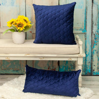Blue Tufted Velvet Quilted Throw Pillow