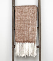 Super Soft Dark Brown and White Chevron Handloomed Mohair Throw Blanket
