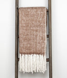 Super Soft Dark Brown and White Chevron Handloomed Mohair Throw Blanket