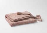 Coral and White Chunky Tassel Organic Cotton Grey Throw Blanket