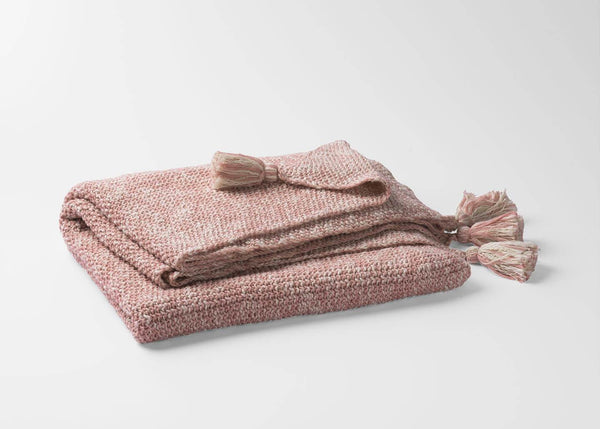 Coral and White Chunky Tassel Organic Cotton Grey Throw Blanket