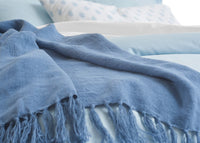 Luxury Blue Finely Spun Flax Linen Throw Blanket