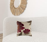 Red Beige Floral Down Filled Throw Pillow