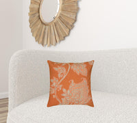 Orange Beige Floral Silhouette Down Throw Pillow