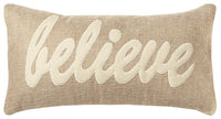 Tan Believe Felt Applique Burlap Throw Pillow