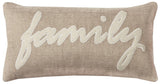 Tan Family Felt Applique Burlap Throw Pillow