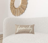 Tan Family Felt Applique Burlap Throw Pillow