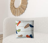 Colorful Whimsical Birds on a Wire Throw Pillow