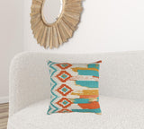 Aqua Orange Ikat Pattern Throw Pillow