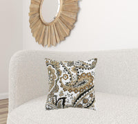 Brown White Traditional Paisley Throw Pillow