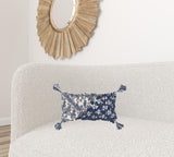 Blue Gray Diagonal Tufted Tassel Lumbar Pillow