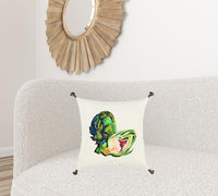 White Green Embroidered Artichoke Throw Pillow
