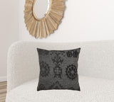 Gray Floral Pattern Jacquard Woven Throw Pillow