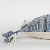 Denim Blue Repurposed Woven Strips Lumbar Pillow