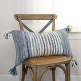 Denim Blue Repurposed Woven Strips Lumbar Pillow