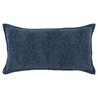 Navy Botanical Pattern Embroidered Lumbar Pillow