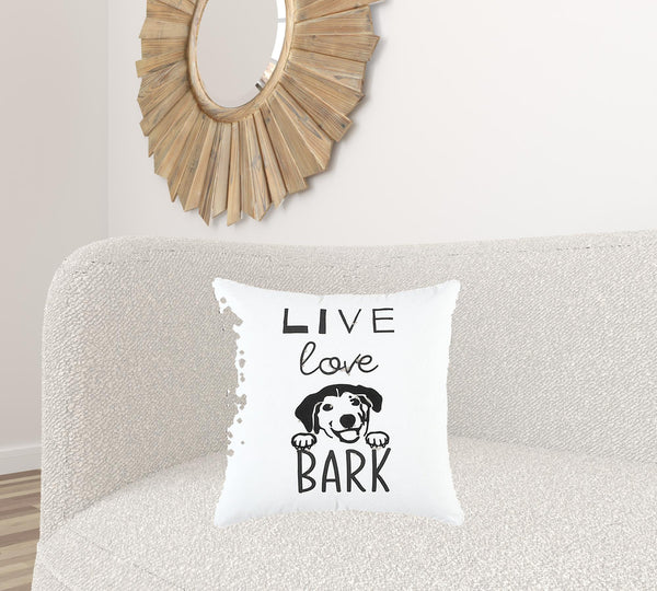 Black and White Live Love Bark Modern Throw Pillow
