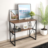 Mod Walnut and Black Four Console Table with Shelf
