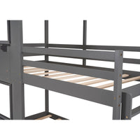 Gray Twin Over Twin House Bunk Bed with Windows and Roof