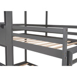 Gray Twin Over Twin House Bunk Bed with Windows and Roof