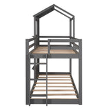 Gray Twin Over Twin House Bunk Bed with Windows and Roof