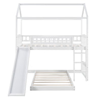 White Playhouse Frame Full Over Full Perpendicular Bunk Bed with Slide