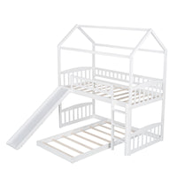 White Playhouse Frame Full Over Full Perpendicular Bunk Bed with Slide