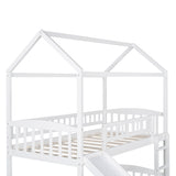 White Playhouse Frame Full Over Full Perpendicular Bunk Bed with Slide