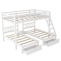 White Full Over Double Twin Triple Bunk Beds with Drawers