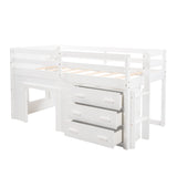 White Twin Size Loft Bed with Playhouse and Drawers