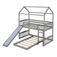 Gray Playhouse Frame Full Over Full Perpendicular Bunk Bed with Slide