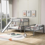 Gray Twin Over Twin Over Full Triple Bunk Bed with Slide