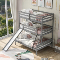 Gray Twin Over Twin Over Full Triple Bunk Bed with Slide