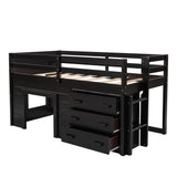 Espresso Twin Size Loft Bed with Playhouse and Drawers