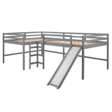 Gray L Shaped Full Size Wooden Double Loft Bed with Slide and Ladders