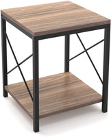 Set of Two Mod Walnut and Black End Tables