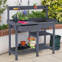 Gray Wood Potting Bench with Storage