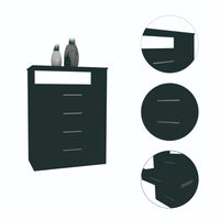 Modern Black Four Drawer Dresser with Hutch