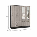 Light Oak and Black Four Door Wardrobe Closet with Mirrors