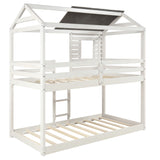 Antique White Twin Over Twin Bunk Bed with Roof