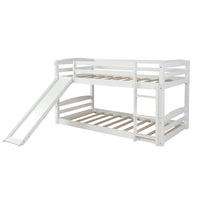 White Twin Over Twin Low Bunk Bed With Slide