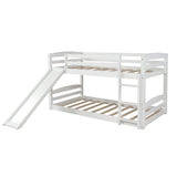 White Twin Over Twin Low Bunk Bed With Slide