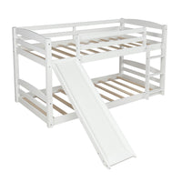 White Twin Over Twin Low Bunk Bed With Slide