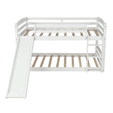 White Twin Over Twin Low Bunk Bed With Slide