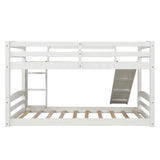 White Twin Over Twin Low Bunk Bed With Slide