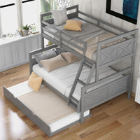 Gray Twin Over Full Size Bunk Bed with Trundle