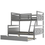 Gray Twin Over Full Size Bunk Bed with Trundle