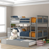 Gray Double Full Size Over Twin Trundle Bunk Bed