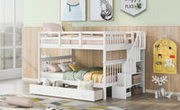 White Double Full Size Stairway Bunk Bed With Drawer
