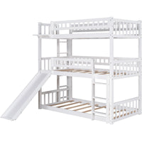 White Triple Twin Size Ladder Bunk Bed